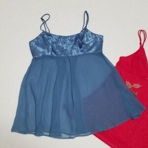 VINTAGE Victoria's Secret Blue Floral Lattice Sheer Chiffon Babydoll Tee